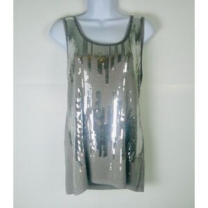 DESIGN HISTORY WOMEN TAUPE SEQUIN TANK TOP. SIZE M